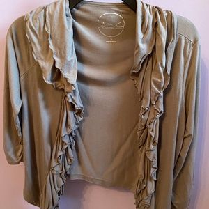 INC Waist Long Cotton Ruffled Cardigan